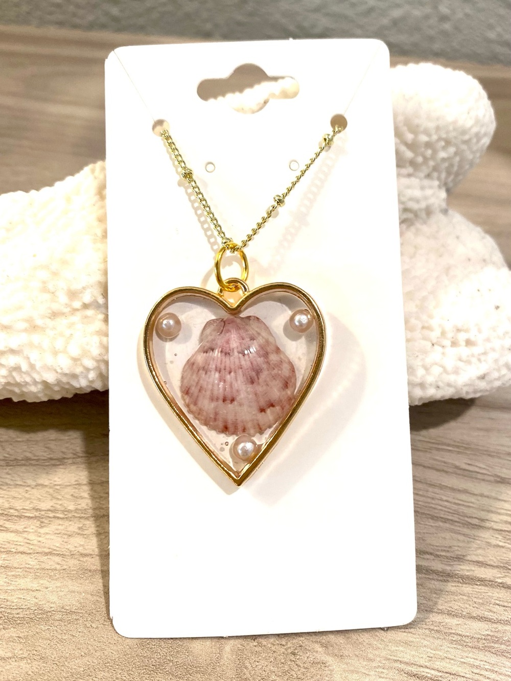 52. Gold Heart scallop Shell Pendant Necklace from Sanibel island